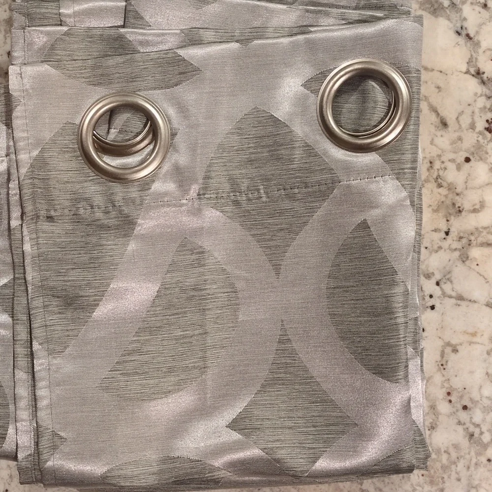 Pair of Silver & Gray Geometric Long Silver Grommets Curtain Panels 36.5